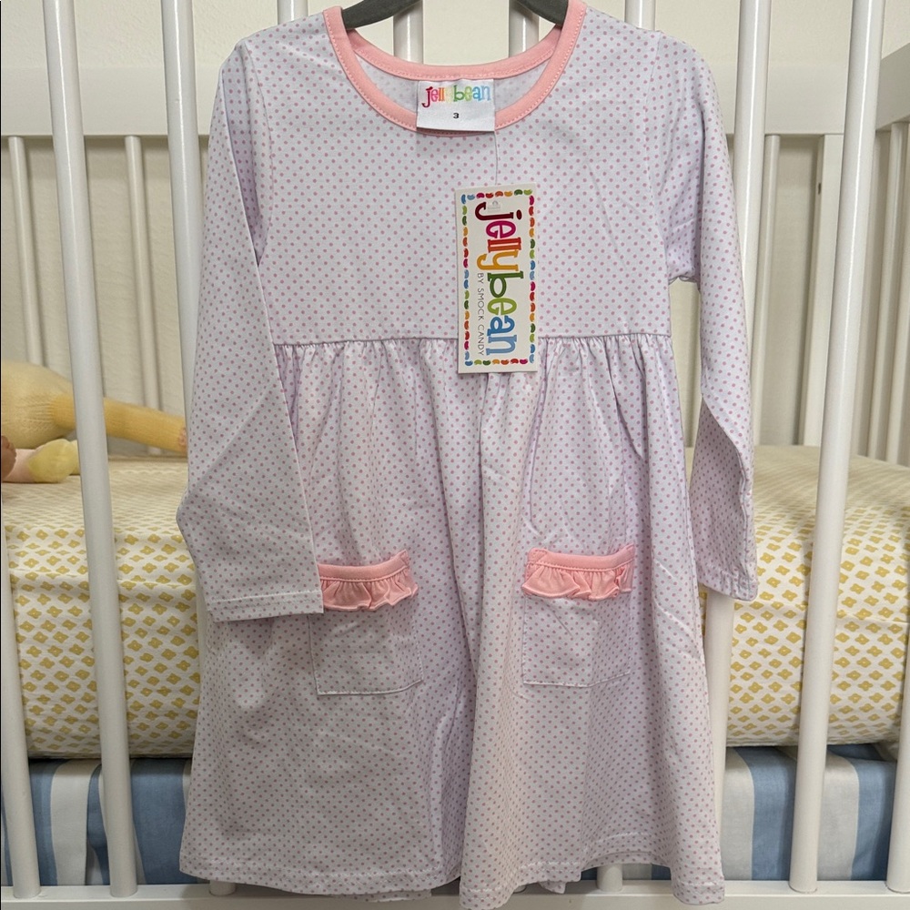 Jellybean Pink Polkadot Dress with Ruffle Pockets